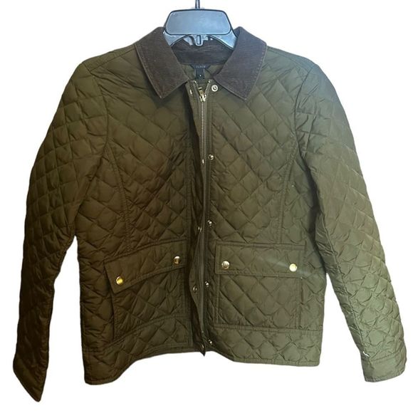 J. Crew Quilted Jacket With Brown Corduroy Collar Size Small - Picture 2 of 10